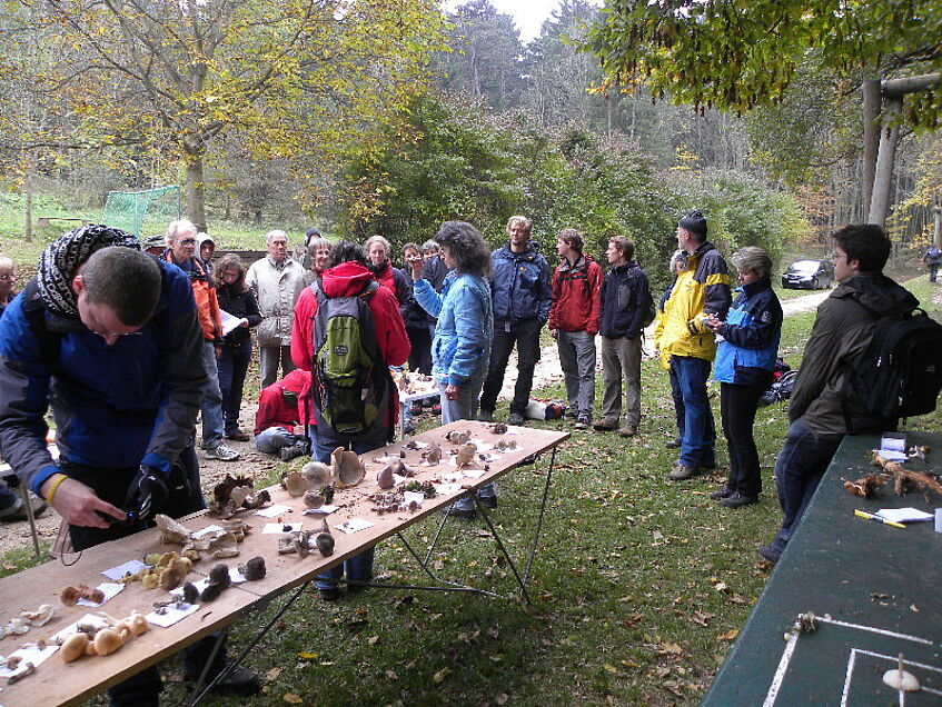 Excursion group at the mushroom presentation table